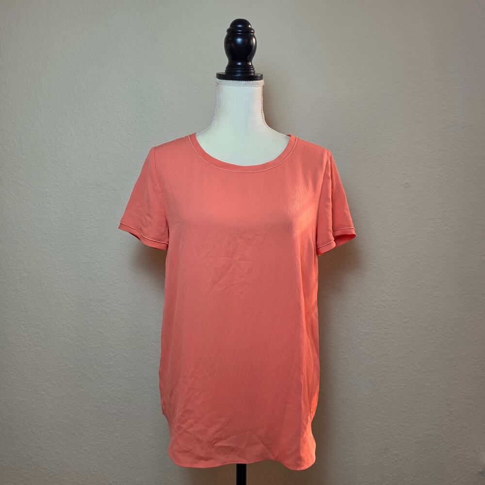 Ann Taylor Coral Orange Crepe Crewneck Blouse Small